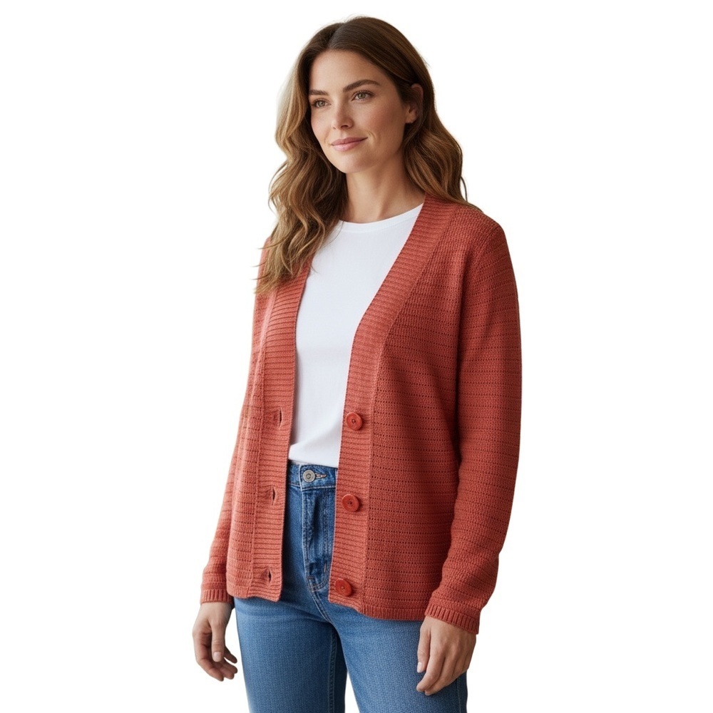 Talbots Brick terracotta boyfriend big button Cardigan knit Sweater italy medium